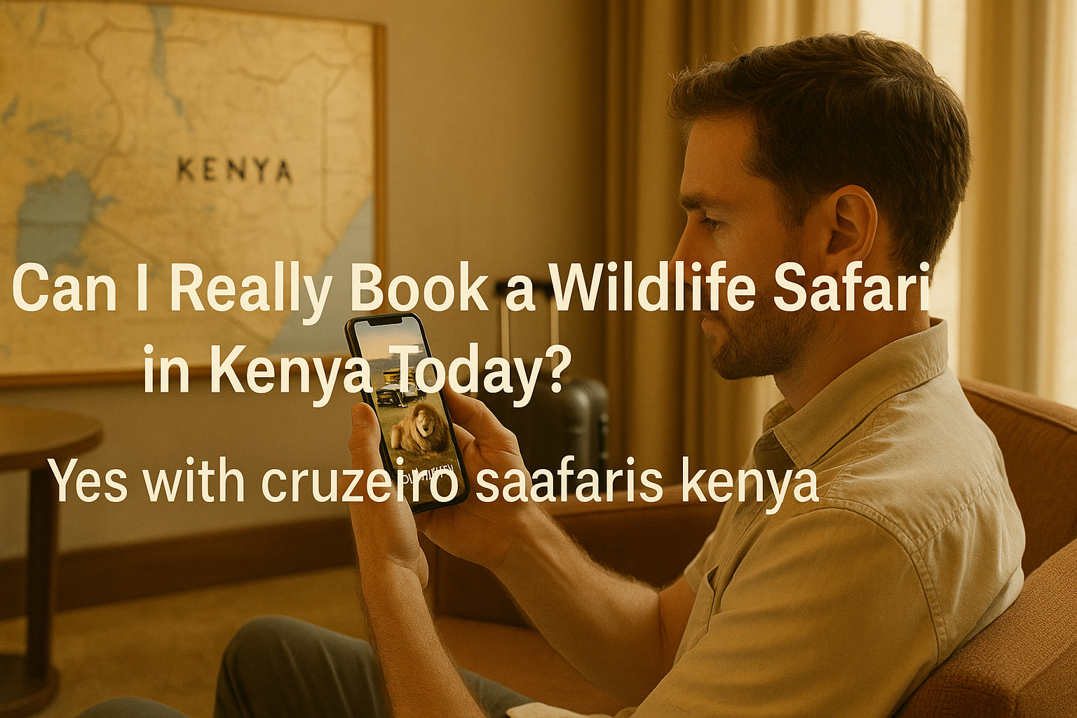 Tourist in Kenya booking a safari on their phone