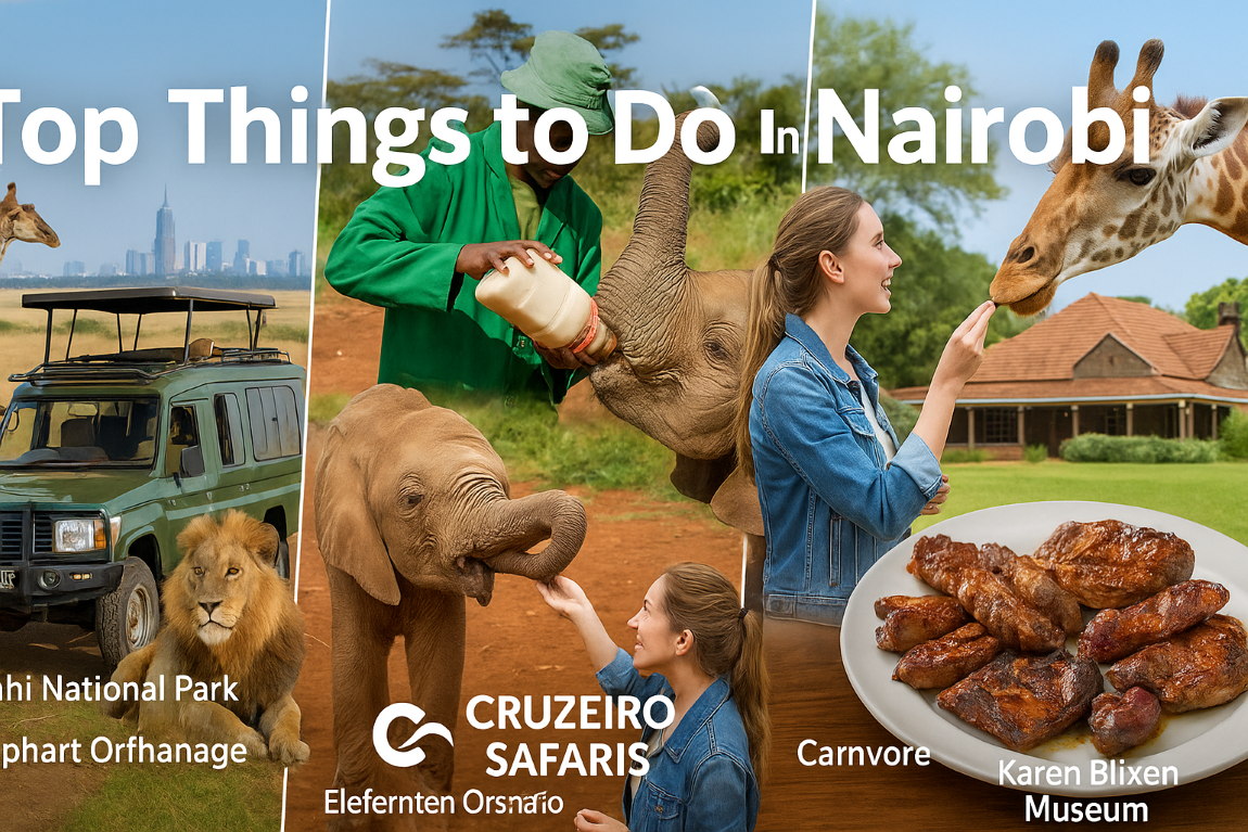Tour van in Nairobi National Park with giraffes, elephants, and lunch at Carnivore