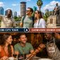 Tourists enjoying a guided Nairobi City Tour with Cruzeiro Safaris before dining at the famous Carnivore Restaurant in Nairobi, featuring iconic city landmarks, the Nairobi skyline, and a traditional Kenyan barbecue dining experience.