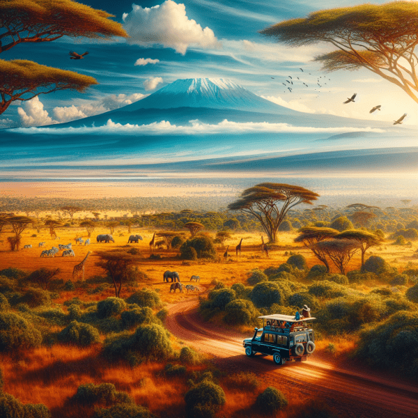 Wildlife safari in Amboseli National Park with Mount Kilimanjaro in the background, bookable online with Cruzeiro Safaris Kenya
