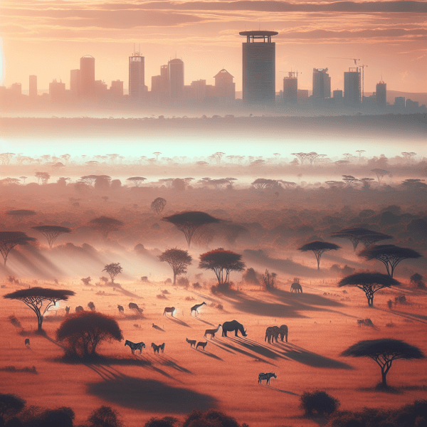 Wildlife in the foreground with Nairobi city skyline in the background during a Nairobi National Park tour with Cruzeiro Safaris Kenya