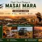 Romantic Masai Mara fly-in safari package featuring a couple enjoying sunset views over the savannah, a scenic bush plane flight from Nairobi, wildebeest migration crossing, luxury safari accommodation, game drives, and candlelit dining with Cruzeiro Safaris Kenya.