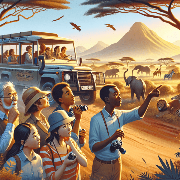 Tourists on safari enjoying wildlife views in Kenya during April with Cruzeiro Safaris