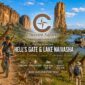 Cyclists enjoying a wildlife safari in Hell's Gate National Park with zebras, giraffes, buffaloes, Fischer's Tower, Hell's Gate Gorge, and a Lake Naivasha boat ride during a full-day tour from Nairobi.