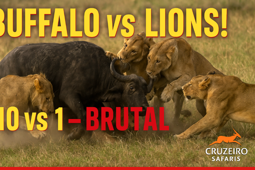 Buffalo defending itself against a lion in a dramatic wildlife encounter in Kenya – Cruzeiro Safaris Kenya