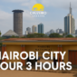 Nairobi National Museum with Nairobi city skyline and Cruzeiro Safaris branding for a 3-hour city tour.