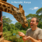 Tourist feeding a Rothschild giraffe at the Giraffe Center in Nairobi with Cruzeiro Safaris Kenya