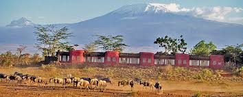View from Amboseli Serena Safari Lodge overlooking the plains with Mount Kilimanjaro rising in the background.